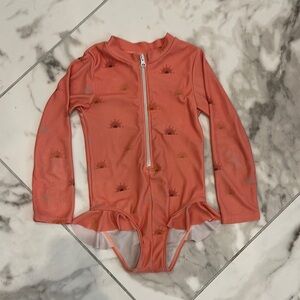 Coral Kids Swimsuit Long Sleeve Zip Up One Piece Rashguard